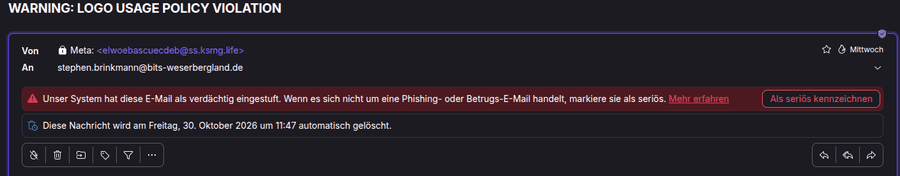 Absender Meta mit einer Adresse von ss.ksmg.life