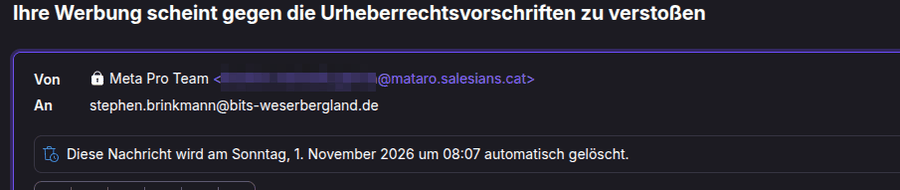 Absender Meta Pro Team mit einer Adresse von mataro.salesians.cat